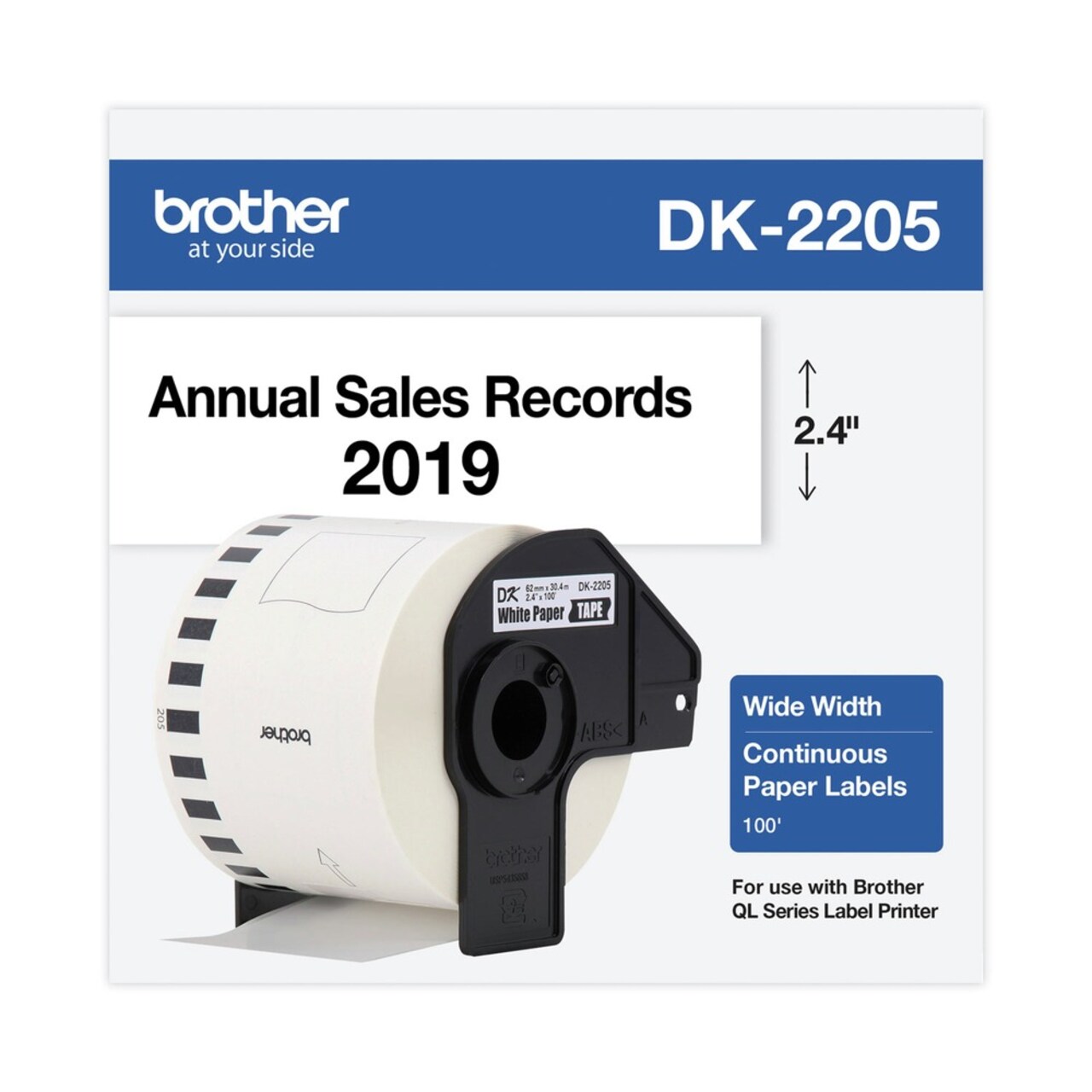 Brother 2.4 in. x 100 ft. Continuous Paper Label Tape - White (1-Roll)